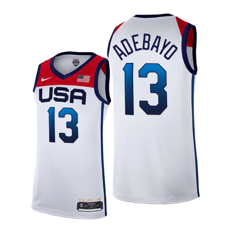 Men's USA Basketball #13 Bam Adebayo 2021 White Tokyo Olympics Stitched Home Jersey